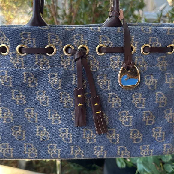 Y2K Dooney & Bourke Monogrammed denim Blue and Brown Satchel - Picture 5 of 12